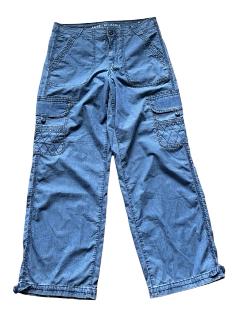 American Eagle Snappy Stretch Baggy Jogger Cargo Pants Sz 8 Chambray Skater